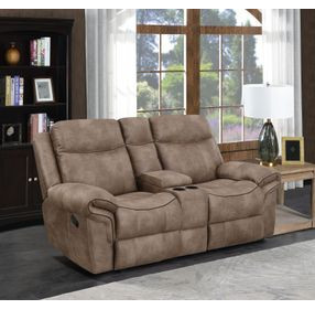 Nashville Light Brown Manual Glider Reclining Console 78" Loveseat