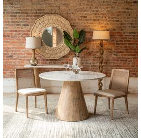 Caldera Light Oak and White Travertine Top 48" Round Dining Table