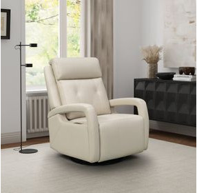 Gilbert Troy Cream Leather Swivel Glider Triple Power Recliner with Power Lumbar and USB Charging