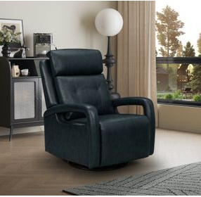 Gilbert Traci Midnight Blue Leather Swivel Glider Triple Power Recliner with Power Lumbar and USB Charging