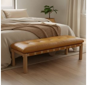 Costello Tan Leather Upholstered Bed Bench