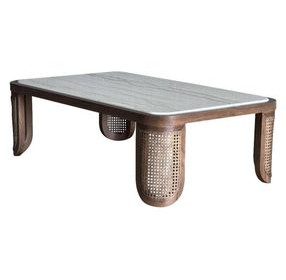 Artifacts Natural Walnut and Gray Rectangular Marble Top Albers Occassional Table Set