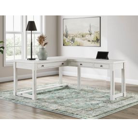 Robbinsdale Antique White L Shaped Home Office Desk with USB Charging