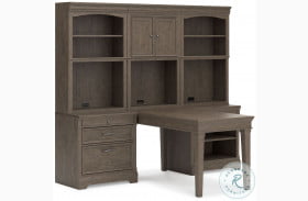 Janismore Weathered Grey Desk With Double Bookcase And Hutch