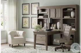Janismore Weathered Grey Home Office Set With Double Bookcase And Hutch