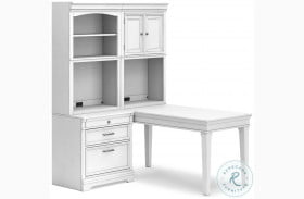 Kanwyn Whitewash Desk With Single Bookcase And Hutch