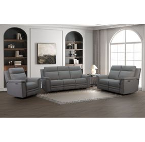 Harper Berlin Cement Leather Power Reclining Living Room Set and USB Charging