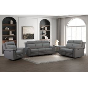 Harper Berlin Cement Leather Power Reclining Living Room Set with Power Lumbar and USB Charging