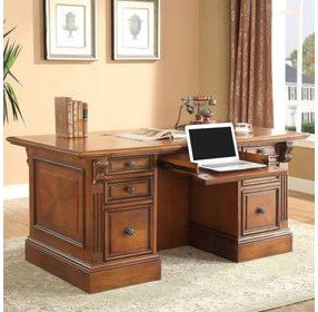 Huntington Antique Vintage Pecan Double Pedestal Executive Desk