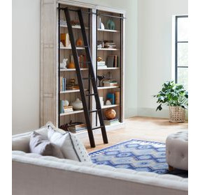 Avondale White 2 Tall Bookcase Wall with Ladder