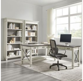 Hartford Antique White And Gray Open L Shaped Desk