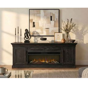 Willow Lane Ebony Black 80" TV Stand with Fireplace and LED