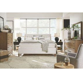 Lindon Belgian Wheat and White California King Upholstered Panel Bed