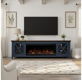 Ithaca Blue and Bourbon 83" TV Stand with Fireplace