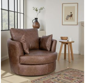 Jetson Bomber Tan Top Grain Leather Swivel Accent Chair