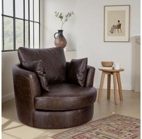 Jetson Bomber Walnut Top Grain Leather Swivel Accent Chair