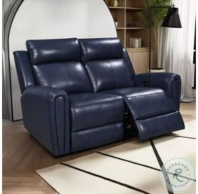 Jonathan Blue Leather 61" Lay Flat Power Reclining Loveseat with Power Headrest and USB Charging