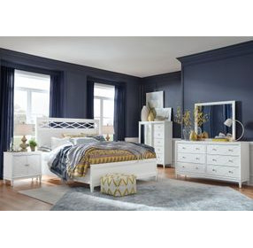 Springhouse Whisper White and Gray California King Upholstered Panel Bed