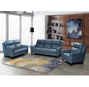 Kester Masen Bluegray Leather Power Reclining Living Room Set with Power Headrest and USB Charging