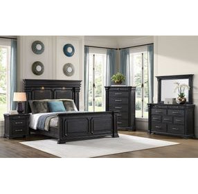 Paterson Black Queen Panel Bed with USB Charging and LED