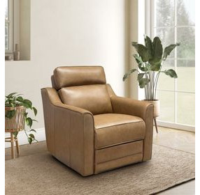 Lara Hillwood Toffee Leather Dual Power Recliner with Power Tilt Headrest and USB Charging