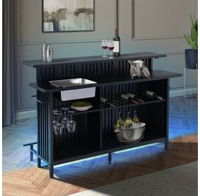 Kehlani Black 69" Rectangular Bar Table with USB Charging and LED