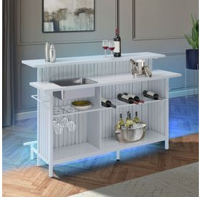 Kehlani White 69" Rectangular Bar Table with USB Charging and LED