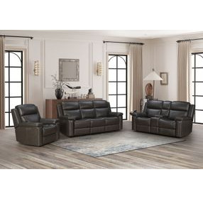 Leon Matteo Smokey Gray Leather Power Reclining Living Room Set with USB Charging