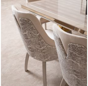 Carmela Shimmer Ivory and Almond Dining Arm Chair