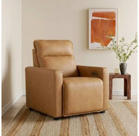 Adell Saddle Leather Lay Flat Power Recliner with Power Headrest and USB Charging