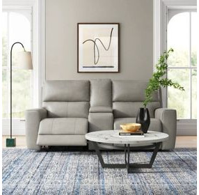 Laredo Cement Leather 77" Zero Gravity Power Reclining Console Loveseat with Power Headrest and USB Charging