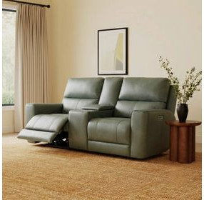 Laredo Sage Moss Leather 77" Zero Gravity Power Reclining Console Loveseat with Power Headrest and USB Charging