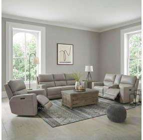 Laredo Cement Leather Zero Gravity Power Reclining Living Room Set with Power Headrest and USB Charging