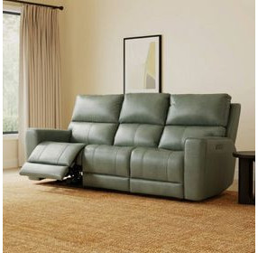 Laredo Sage Moss Leather 87" Zero Gravity Power Reclining Sofa with Fold Down Center Console and USB Charging