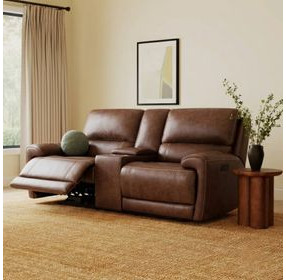 Highland Brown Coffee Leather 79" Zero Gravity Power Reclining Console Loveseat with Power Headrest and USB Charging