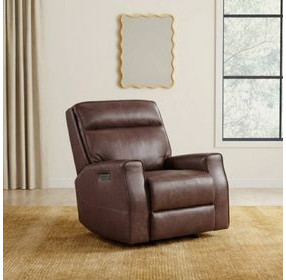 Sydney Brown Heritage Leather Glider Power Recliner with Power Headrest and USB Charging