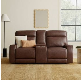 Sydney Brown Heritage Leather 73" Zero Gravity Power Reclining Console Loveseat with Power Headrest and USB Charging