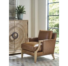 Treadwell Brown Leather Upholstered Accent Chair with Nailhead Trim by Barclay Butera