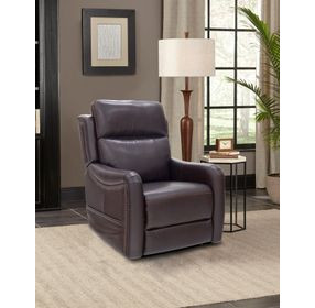 Longview Rainer Walnut Leather Power Lift Recliner with Nailhead Trim and USB Charging