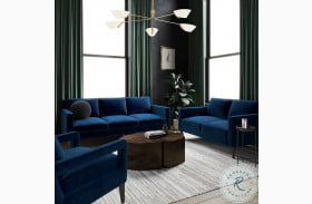 Luna Sapphire Blue Velvet Living Room Set