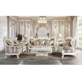 Vanaheim Beige and Gold 97" Sofa with Nailhead Trim