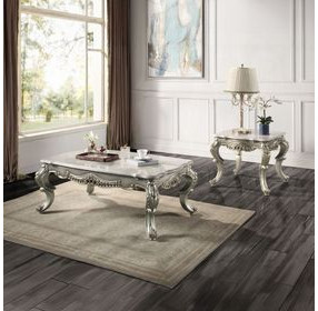 Miliani White and Antique Bronze Rectangular Marble Top Cocktail Table
