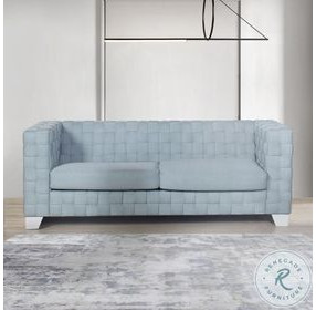 Saree Light Teal Chenille and White 85" Sofa