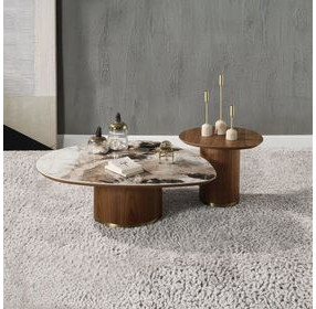 Willene Beige and Dark Oak Free Form Ceramic Top Cocktail Table