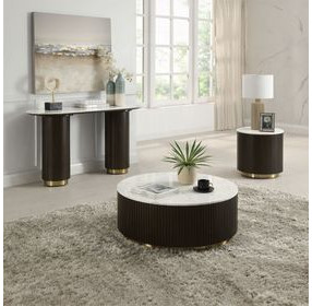 Clayten White and Espresso Round Marble Top End Table