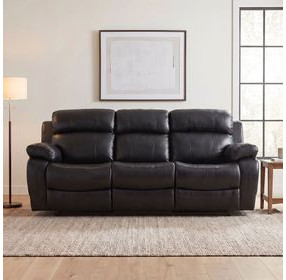 Marille Black 88" Double Reclining Sofa with Center Drop-Down Cup Holders