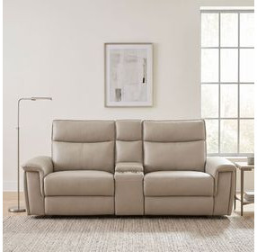 Maroni Taupe Power Double Reclining Console Loveseat with Power Headrests