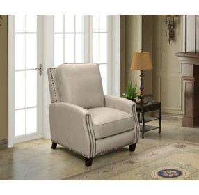 Melrose Shoreham Cream Leather Push Thru The Arms Recliner with Nailhead Trim