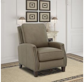 Melrose Cashmere Taupe Leather Push Thru The Arms Recliner with Nailhead Trim