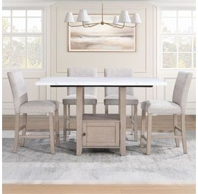 Taylor Beige and White 60" Rectangular Marble Top Counter Height Dining Table